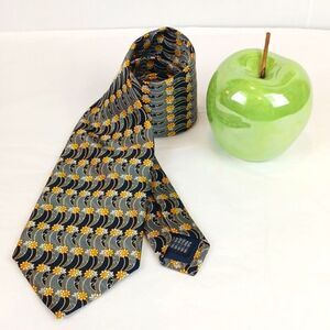 CRISTY Firenze gold, black, silver floral abstract 100% Italian silk tie